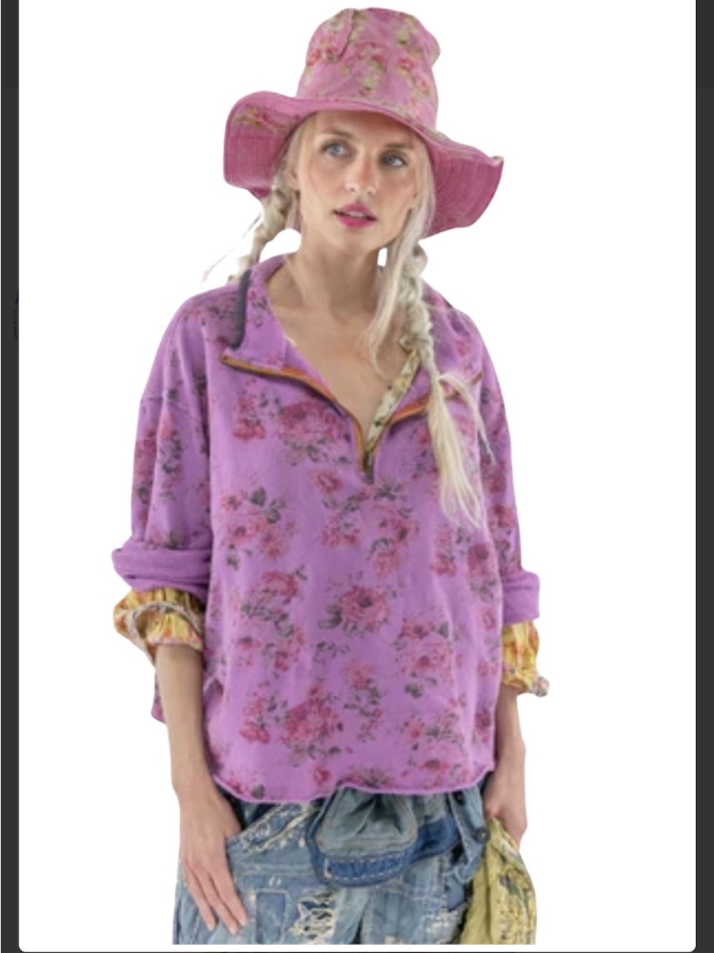 Magnolia Pearl Floral Asher Pullover in Iris Rose